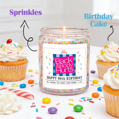 Homsolver 60th Birthday Gifts for Women, Gifts for Her, Unique Best Friend Gift Ideas -Back & Body Hurts 60th Birthday Decorations Candles