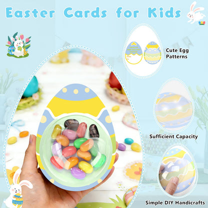KJX 24 Pack Easter Cards for Kids Classroom,DIY Egg Design Easter Candy Cards with Plastic Domes, Easter Party Favors for School Holiday Celebrations Gifts and Craft Activities