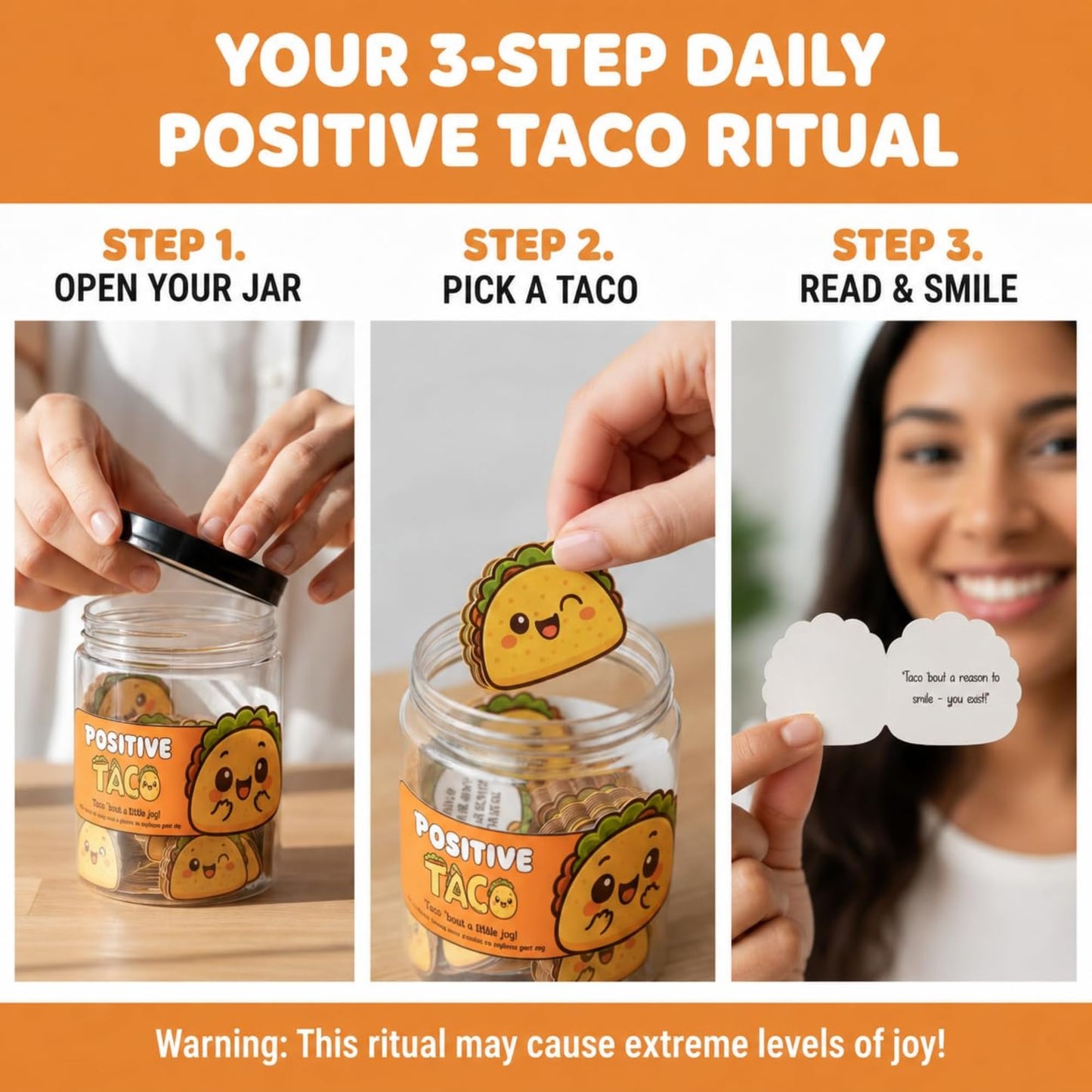 DEARMINE Positive Taco Jar – 60 Affirmation Cards Emotional Support Taco Gift for Taco Lovers, Birthday Gifts for Women
