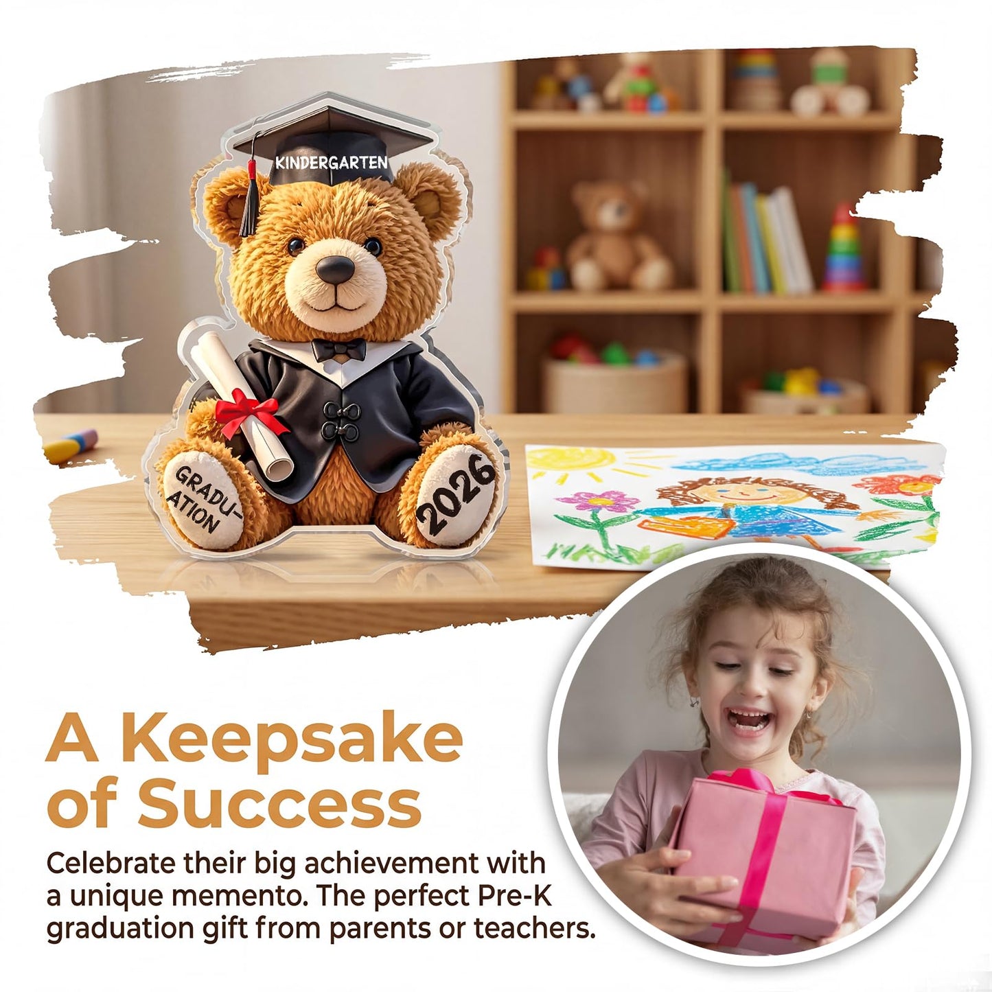 Kindergarten Graduation Gifts for Kids - Acrylic Teddy Bear Keepsake - 2026 Best Kindergarten Graduation Gifts for Boys & Girls, Unique Kinder Graduates Students Present
