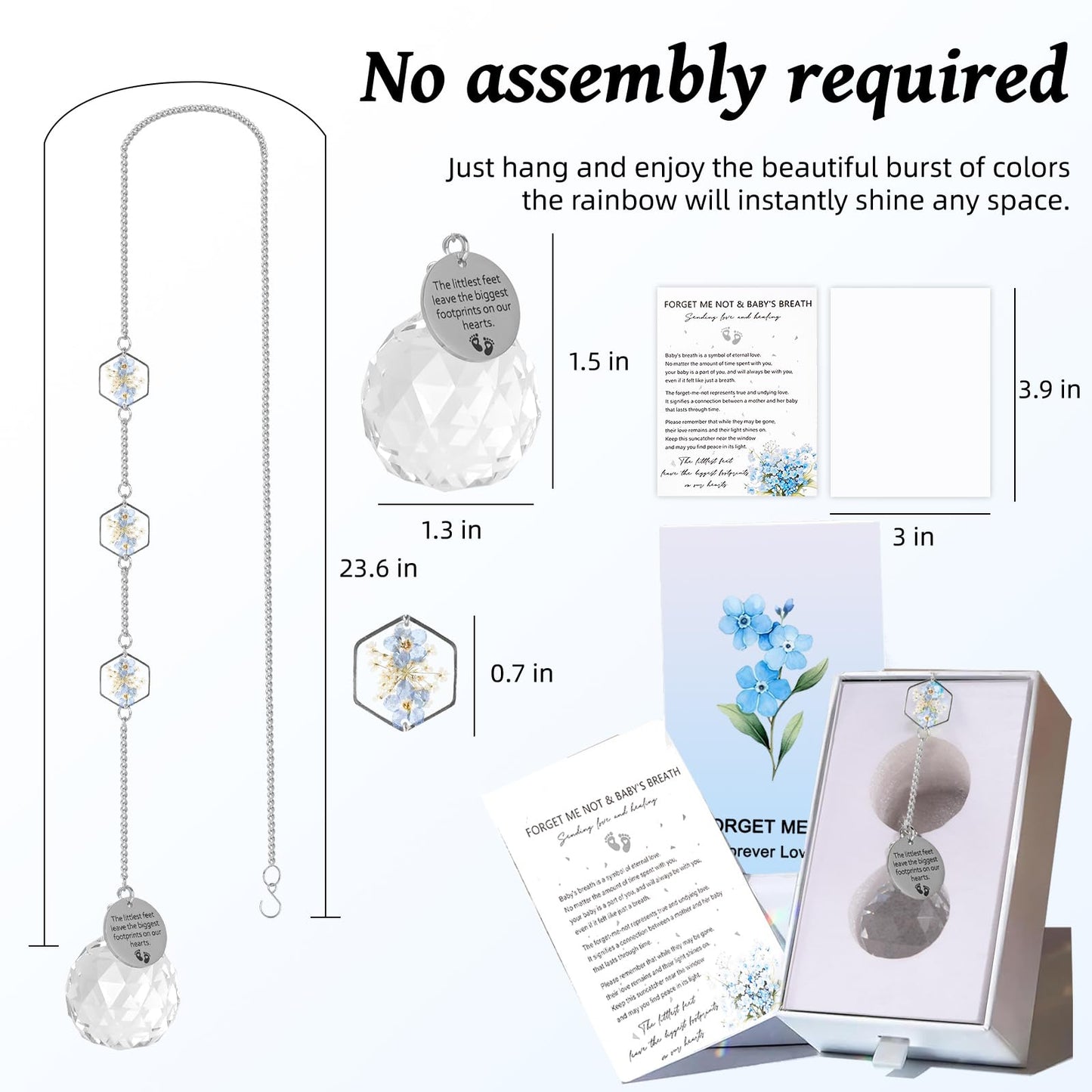 Miscarriage Memorial Suncatcher Gifts for Mothers Dad, Handmade Forget Me Not Baby's Breath Pressed Flower Miscarriage Ornament, Bereavement Remembrance Gift for Loss of Baby (Blue White)
