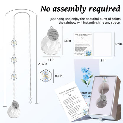 Miscarriage Memorial Suncatcher Gifts for Mothers Dad, Handmade Forget Me Not Baby's Breath Pressed Flower Miscarriage Ornament, Bereavement Remembrance Gift for Loss of Baby (Blue White)