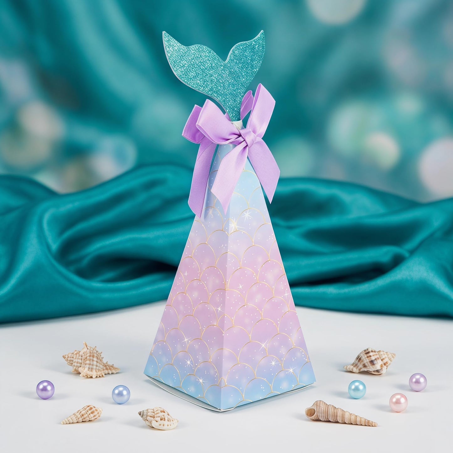 20PCS Mermaid Party Boxes, Mermaid Gift Bags with Thank You Stickers for Kids Birthday, Ariel Costume Ball, Under The Sea Party Decorations