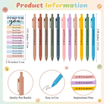 48 Pcs 16 Sets Mental Health Gift Bulk Pastel Inspirational Pens Motivational Funny Emotion Keychains with Positive Cards Employee Appreciation Gifts for Office Staff Coworker Teachers Students