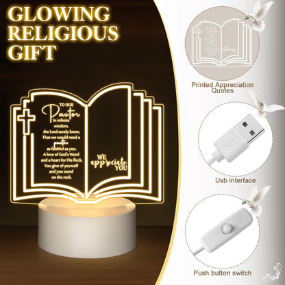 Kosiz 1 Pcs Pastor Appreciation Gifts LED Night Light Fathers Day Pastors Gift for Men Women Acrylic Clergy Lamp with Base Bible Verse for Father Church Christian Birthday Anniversary Graduation