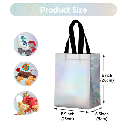 JCBZAMZ 25 Pack Iridescent Reusable Gift Bags with Handles Bulk, Holographic Rainbow Small Gift Bag for Women Kids, Eco-Friendly Non-Woven Party Favor Goodie Bags for Birthday, Valentine, Baby Shower, Wedding Treats