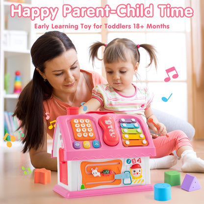 Montessori Toys for 1 Year Old, Baby Music Toys for 1 Year Old Girl Gift, 12-in-1 Musical House Toddler Learning Toy for 1 2 3 Ages, First Birthday Gifts for Girls and Boys, Educational Toy, (Pink)