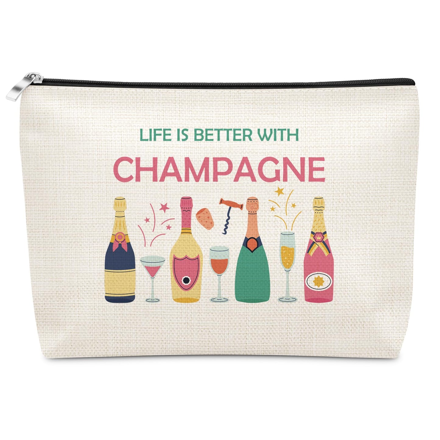 Sazuwu Champagne Lover Gift Makeup Bag Wine Trip Gifts Housewarming Drinking Themed Gifts for Champagne Lovers Best Friends Cosmetic Bag Birthday Christmas Gift for Women Wife Zipper Pouch
