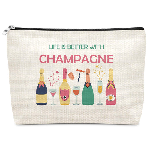 Sazuwu Champagne Lover Gift Makeup Bag Wine Trip Gifts Housewarming Drinking Themed Gifts for Champagne Lovers Best Friends Cosmetic Bag Birthday Christmas Gift for Women Wife Zipper Pouch