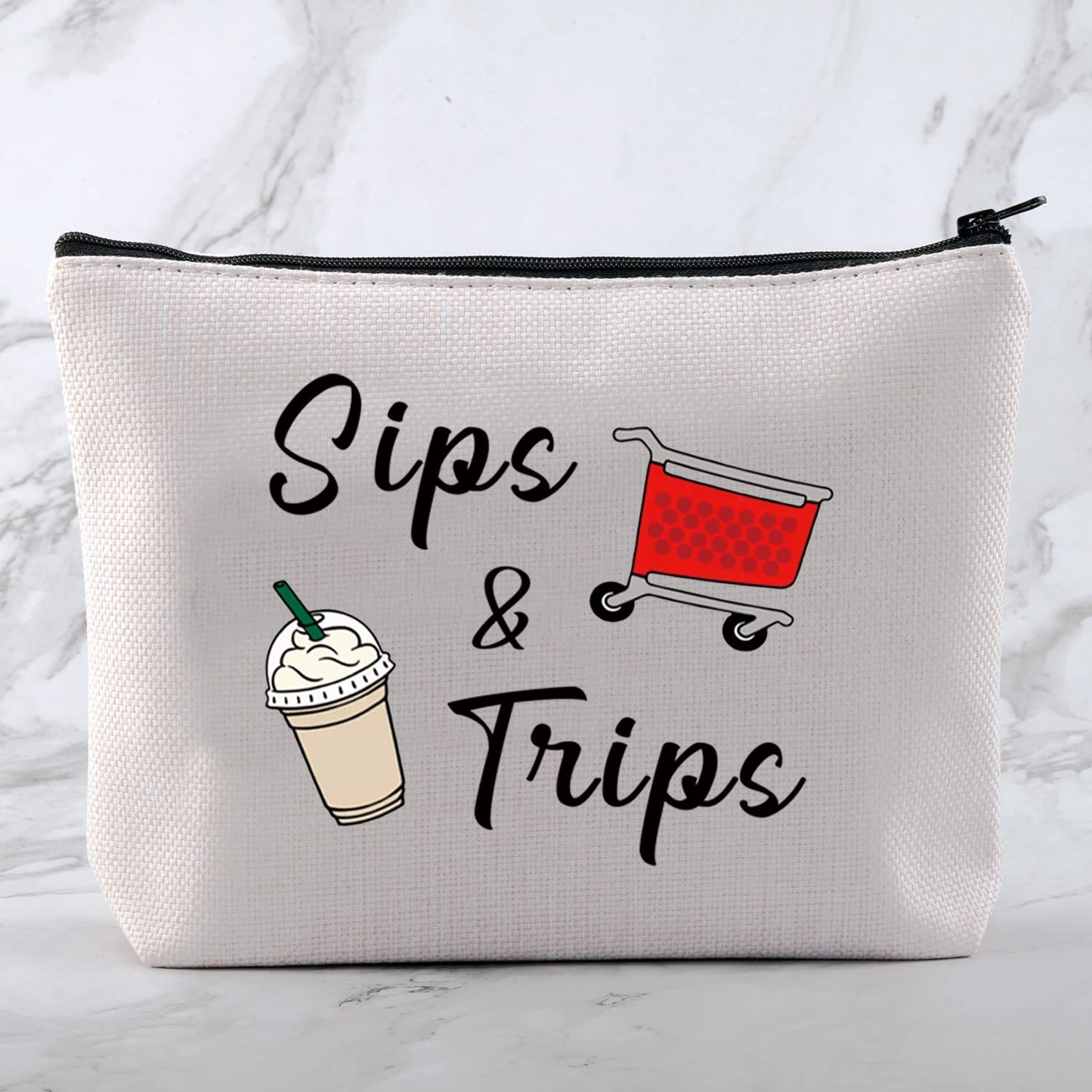 MNIGIU Shopping And Coffee Lover Gift Sips & Trips Cosmetic Bag Girl Trip Gift Thrift Shopper Gift Group Vacation Gift