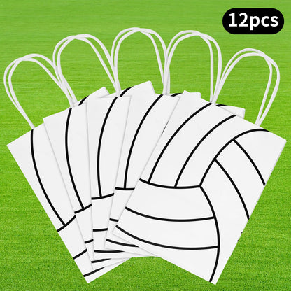 Hxezoc 12 Pieces Volleyball Gift Bags with Handle, Paper Treat Candy Bag Sport Favor Bags for Volleyball Theme Birthday Party Decoration Supplies