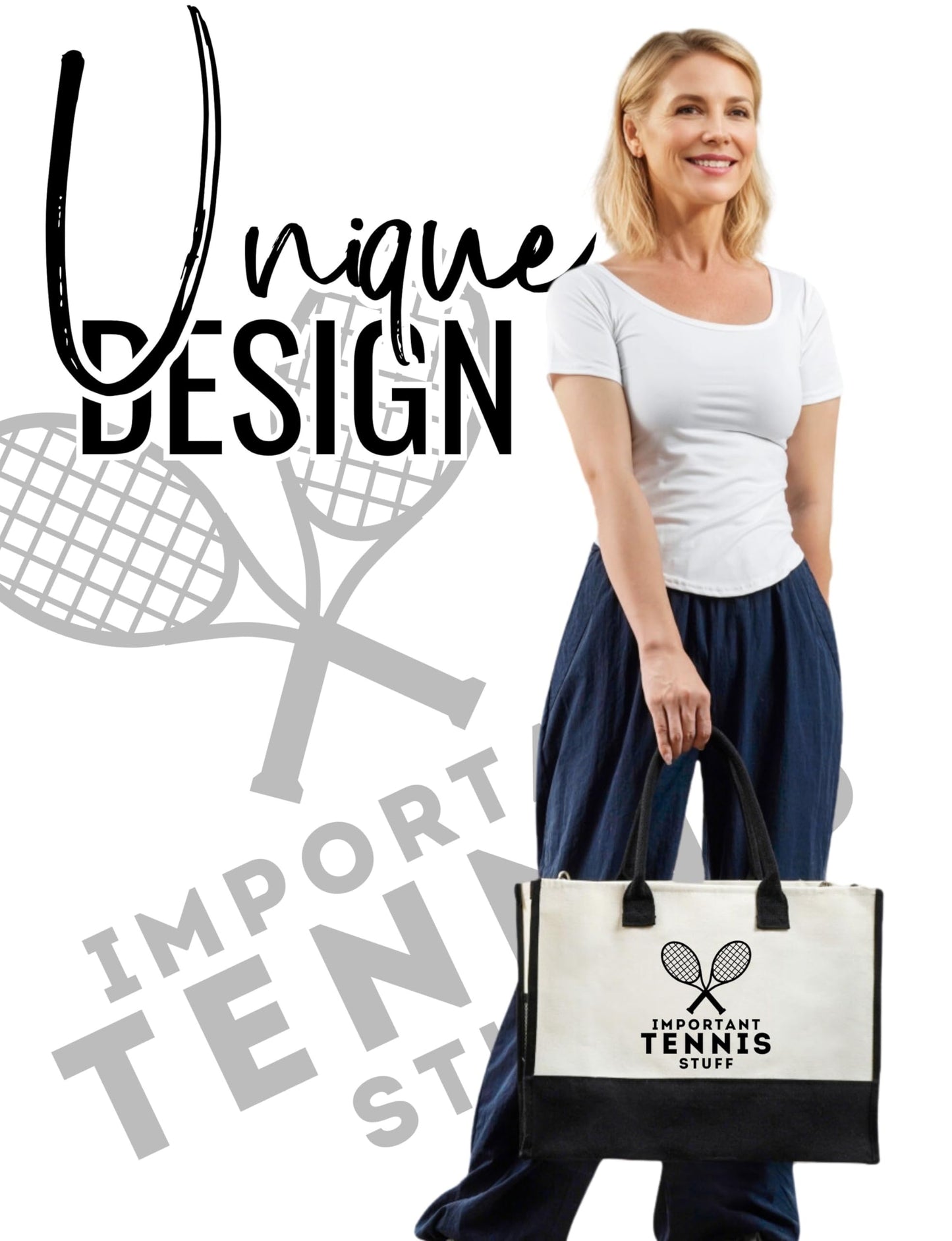 InnoBeta Tennis Gifts for Women Tote Bag with Zipper Shoulder Strap for Tennis Lovers Coaches Birthday Christmas