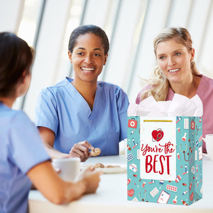 FaCraft Nurse Graduation Gifts Bag - 13" Large Nurse Gift Bags with Tissue Paper for Women Men New Nurses Nursing School Graduation Gift for Her Him Graduates New Nursing Student Medical School Party