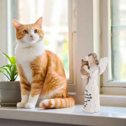 Cat Memorial Gifts, Angel Figurine Statue for Cat Lovers in Memory of Their Beloved Cat (Light Brown Angel Cat)