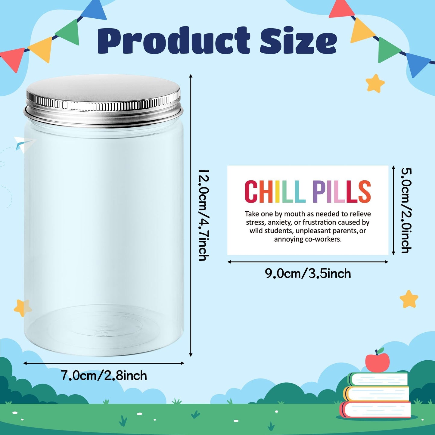 Funny Teacher Appreciation Gift - Plastic Chill Pills Jar with "Chill Pills"Sticker Cute Practical Medication Management Transparent Jars for Teacher's Day Graduation Gift(Candy Not Included)