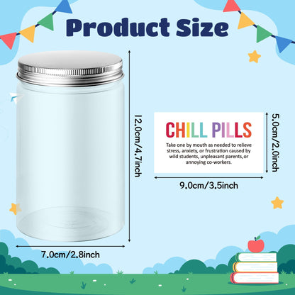 Funny Teacher Appreciation Gift - Plastic Chill Pills Jar with "Chill Pills"Sticker Cute Practical Medication Management Transparent Jars for Teacher's Day Graduation Gift(Candy Not Included)