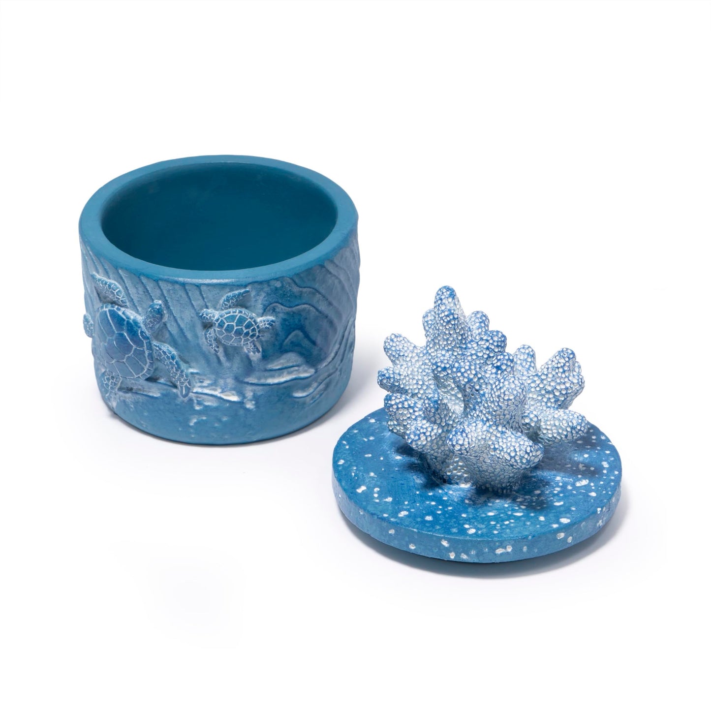Hodao Ocean Crafts Sea Turtle & Octopus Resin Jewelry Box with Coral Lid - Handmade Organizer for Rings Earrings Necklaces, Blue/White, Ocean-Themed Storage Case Decor Gifts For Women (Blue-Turtle)