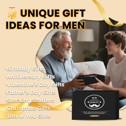 Isner Mile Beard Grooming Kit for Men Care: with Beard Oil Balm Wash Brush Comb & Straight Razor, Birthday Valentines Fathers Gifts for Men Him Boyfriend Husband Coworker, Christmas Stocking Stuffers