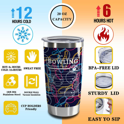 Bowling Gift This is How I Roll 20oz Tumbler with Lid and Straw Bowling Nutrition Facts Travel Cup Bowling Lover Gift Bowling Team Gifts (Bowling Nutrition Facts)