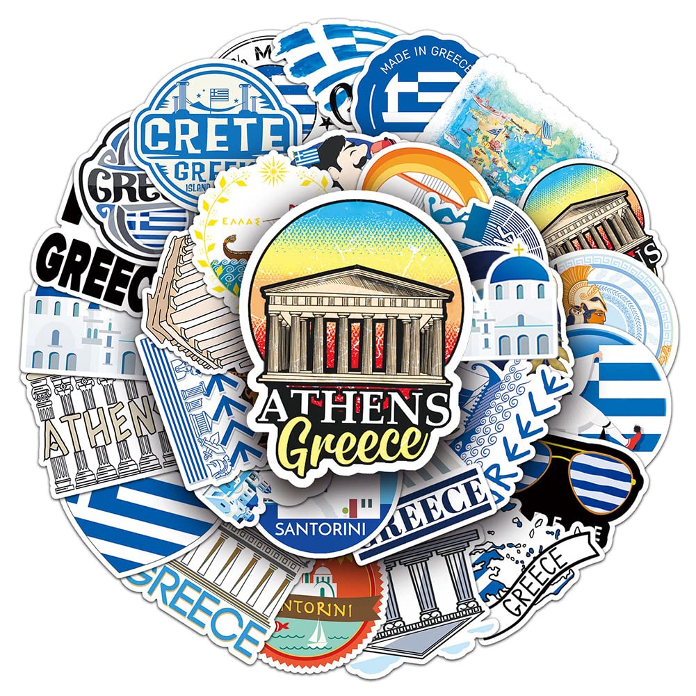 Greece Stickers |50Pcs Greek Civilization Waterproof Vinyl Decals for Water Bottles Laptop Luggage Cup Computer Mobile Phone Skateboard Guitar Helmet Snowboard Décor