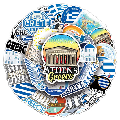 Greece Stickers |50Pcs Greek Civilization Waterproof Vinyl Decals for Water Bottles Laptop Luggage Cup Computer Mobile Phone Skateboard Guitar Helmet Snowboard Décor