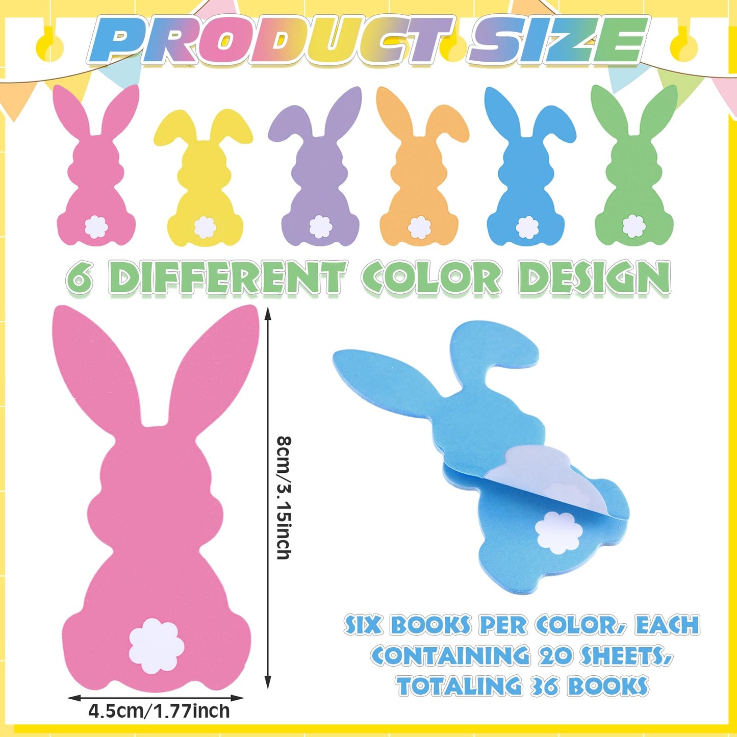 Tinlade 108 Pcs Easter Bunny Sticky Notes with Pens Ribbons Bulk Pastel Easter Gifts Rabbit Notepad Mini Memo Pads for Coworker Teacher Office Spring Party Favors Basket Stuffer Goodie Bags Fillers