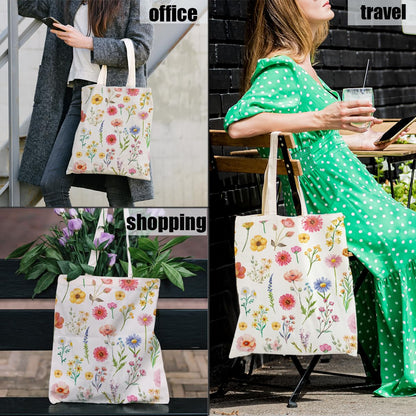 Canvas Tote Bag Spring Summer Flower Tote Bag Gift for Women Girls Friends Shopping Beach Vacation