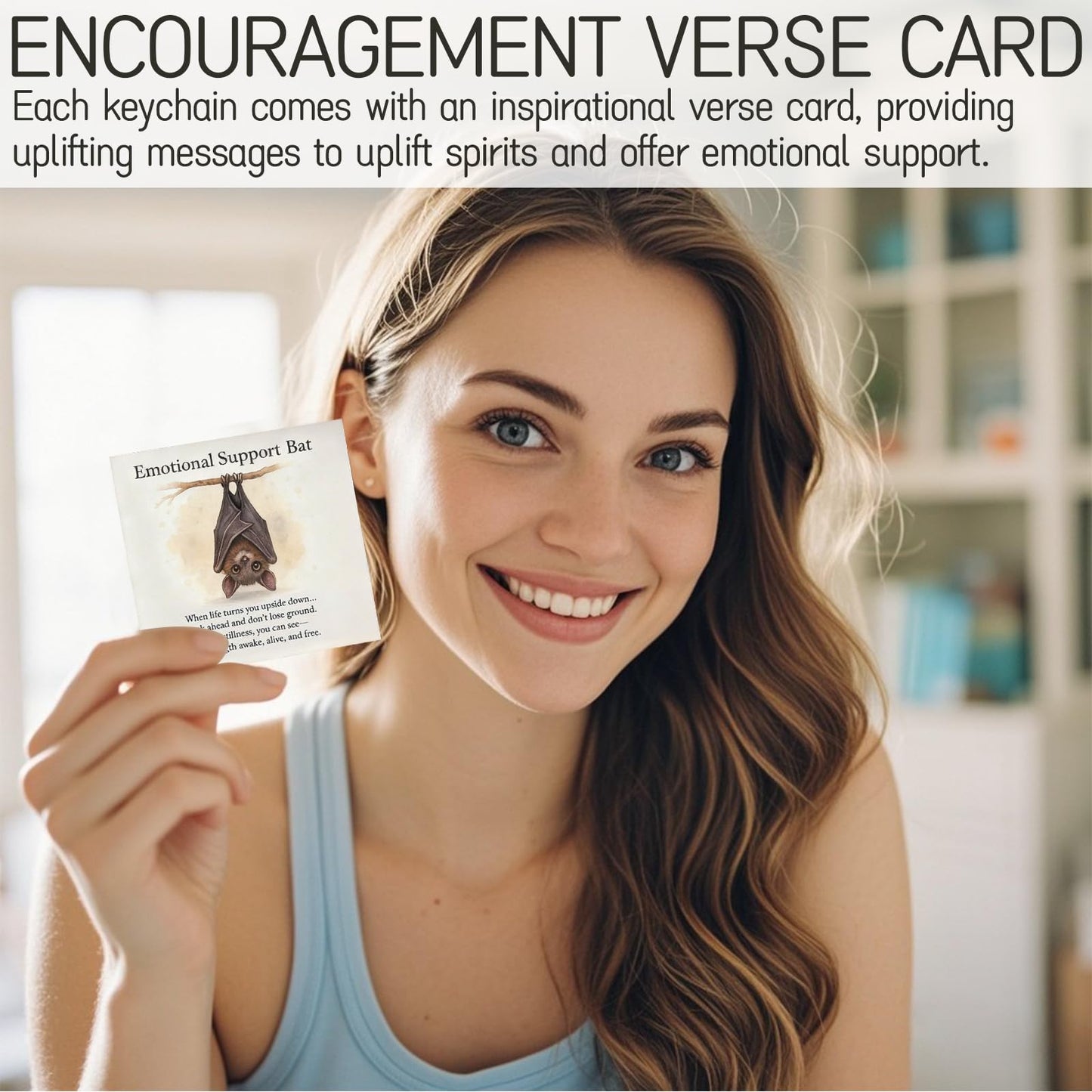 Emotional Bat Inspirational Keychain with Encouragement Verse Card - Metal Pendant Keepsake for Christmas,Bag