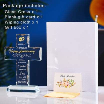 XLSJGYP Happy 60th Wedding Anniversary for Couple Glass Cross Gifts for Wife or Husband 60 years Perfect for her womem Home Decoration (60 years of marriage)