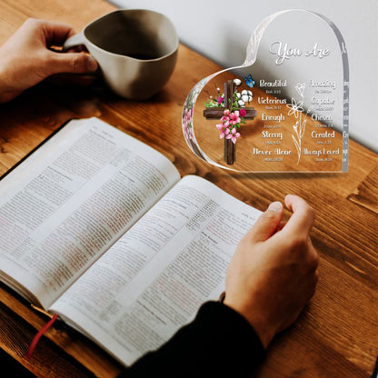 JUNQIU Christian Gifts for Women, Inspirational Gifts for Women Religious, Bible Verse and Encouragement Spiritual Gifts, Gifts for Woman, Mom, Friend, Sister-Acrylic Hearts Plaques