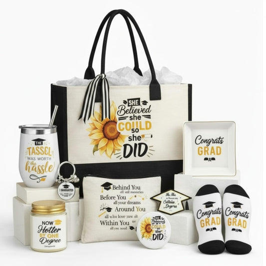 10 Pcs 2026 Graduation Gifts for Women Best College Grad Gifts Basket Master Degree Grad Gift Box Congratulations Gift for Class of 2026 College Masters Graduation(Classic,Black)
