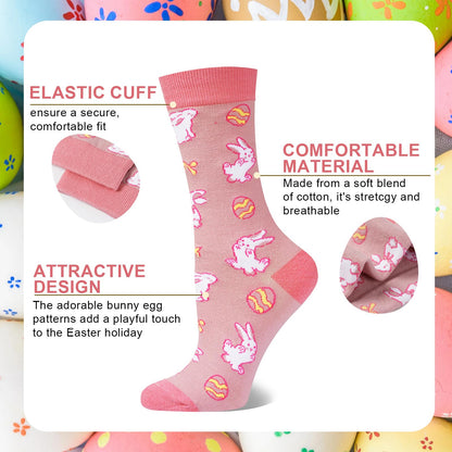 Easter Socks for Women, Funny Bunny Egg Crew Socks Teens Girls Easter Basket Stuffers Novelty Gift for Rabbit Lovers