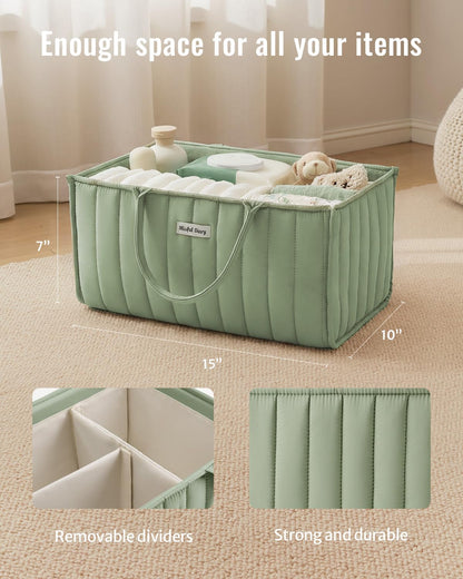 Blissful Diary Baby Diaper Caddy Organizer, Stylish Storage Basket for Newborn Essentials and Diaper Station, Gift for Baby Shower and Registry Must-Have, Sage Green