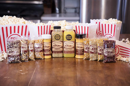 Amish Country Popcorn | 8-4 Ounce Variety Gift Set with Buttery Topping, Sweet Caramel Glaze, Ballpark Salt & Cheddar Cheese Seasoning | Old Fashioned, GMO Free and Gluten Free