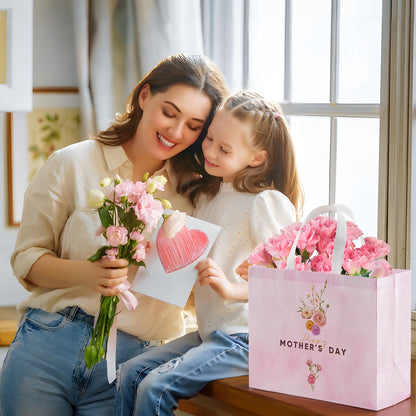 STYPOP 2 Pack 13" Large Mothers Day Gift Bags with Tissue Paper, Reusable Non-Woven Pink Gift Bags with Handles, Mothers Day Gifts for Mom/Grandma/Friends, 12.8"*10.2"*6.3"