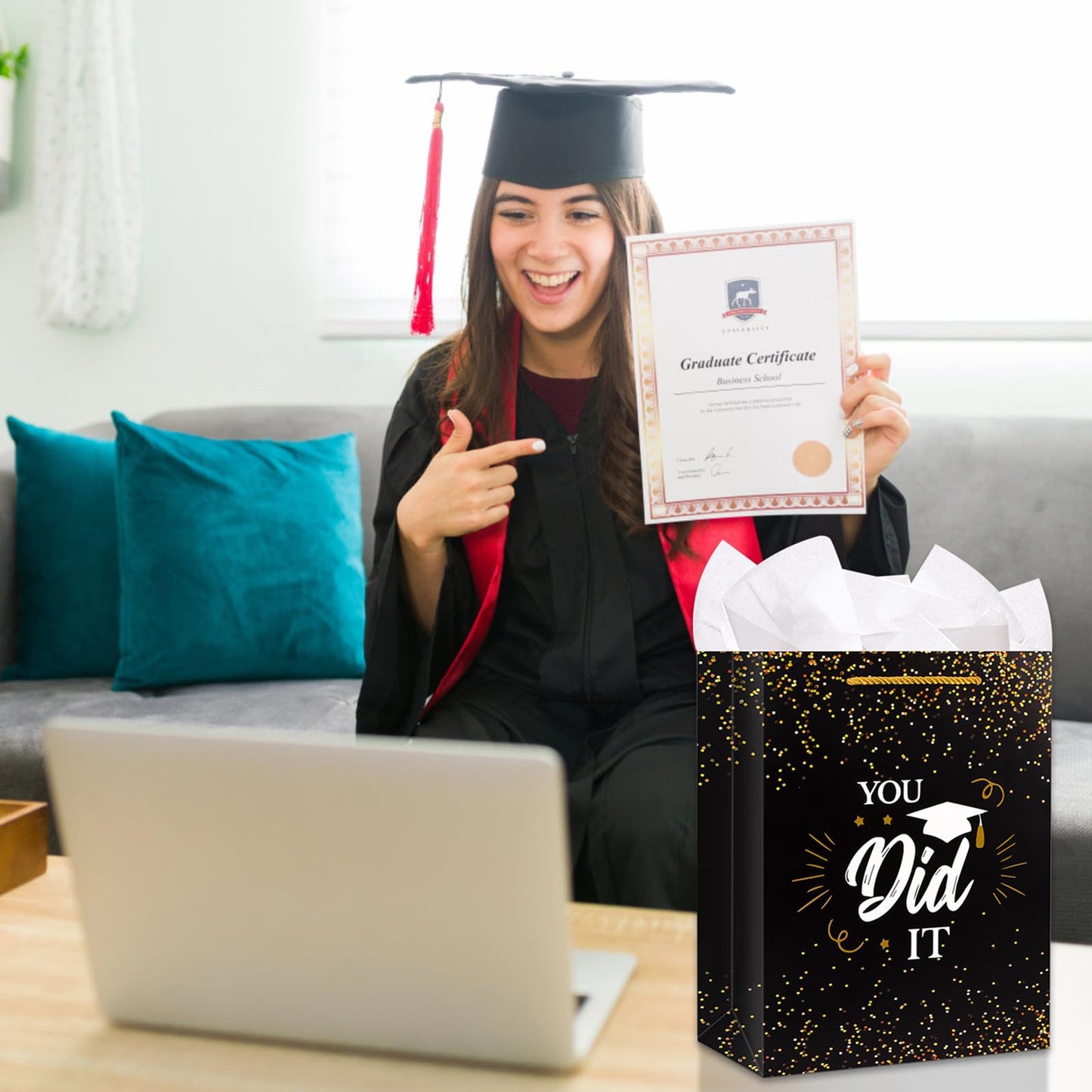 PETCEE Graduation Gift Bags - 13" Large Grad Gift Bag with Tissue Paper for Graduates Him Her 2026 You Did It Graduation Bags for College Senior High School 8th Grade Nursing School Party Supplies