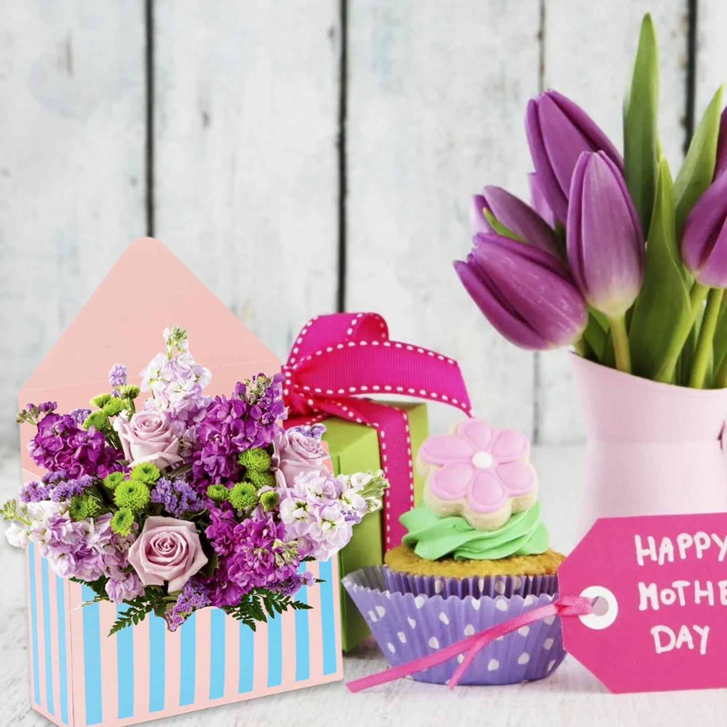 Florist Bouquet Envelope Boxes Mixed Style Flower Bouquet Packaging Gift Paper Boxes Gift Wrapping Envelope Handbag for Valentine's Day, Mother's Day, Birthday Party Decoration Supplies 4 Pcs