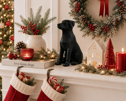 JFSM INC. 3.25" Black Labrador Dog Sitting Up Figurine - Black Lab Gift, Resin Pet Statue, Holiday Stocking Stuffer - Home or Office Desktop Decoration
