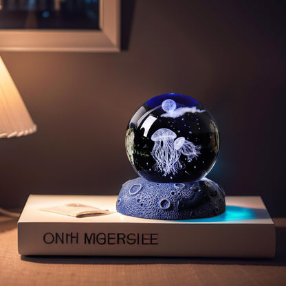 Jellyfish 3D Crystal Ball Decor Figurine, 2.4inch Oceans Glass Ball Gifts for Women, Home Decorative Sculpture Display Keepsakes for Marine Organism Lover