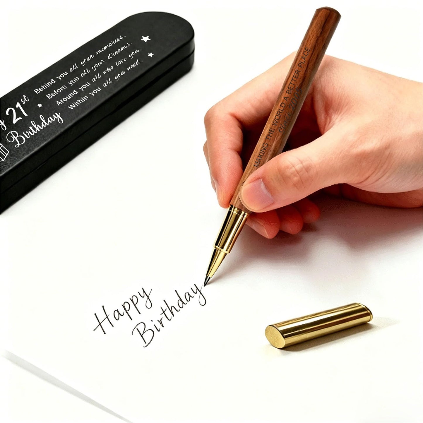 21st Birthday Gift for 2005 Born - Engraved Wooden Gel Pen & Keepsake Box Set, Meaningful 21 Year Old Gift for Men & Women