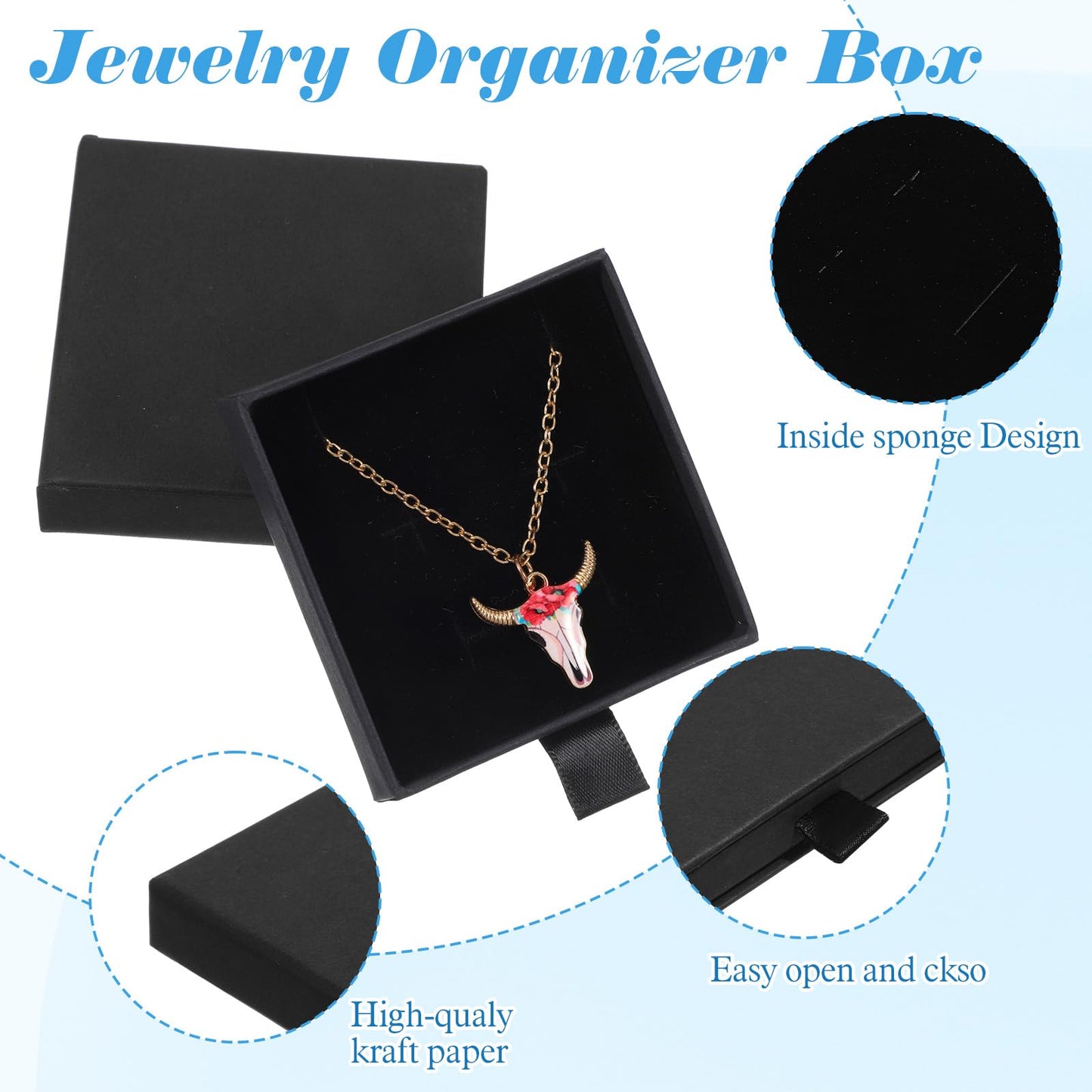 Ymapinc Jewelry Gift Box, 3 Pack 2.76x2.76x0.68in Bracelets/Earrings/Necklace Box, Small Jewelry Gifts Boxes (Black)