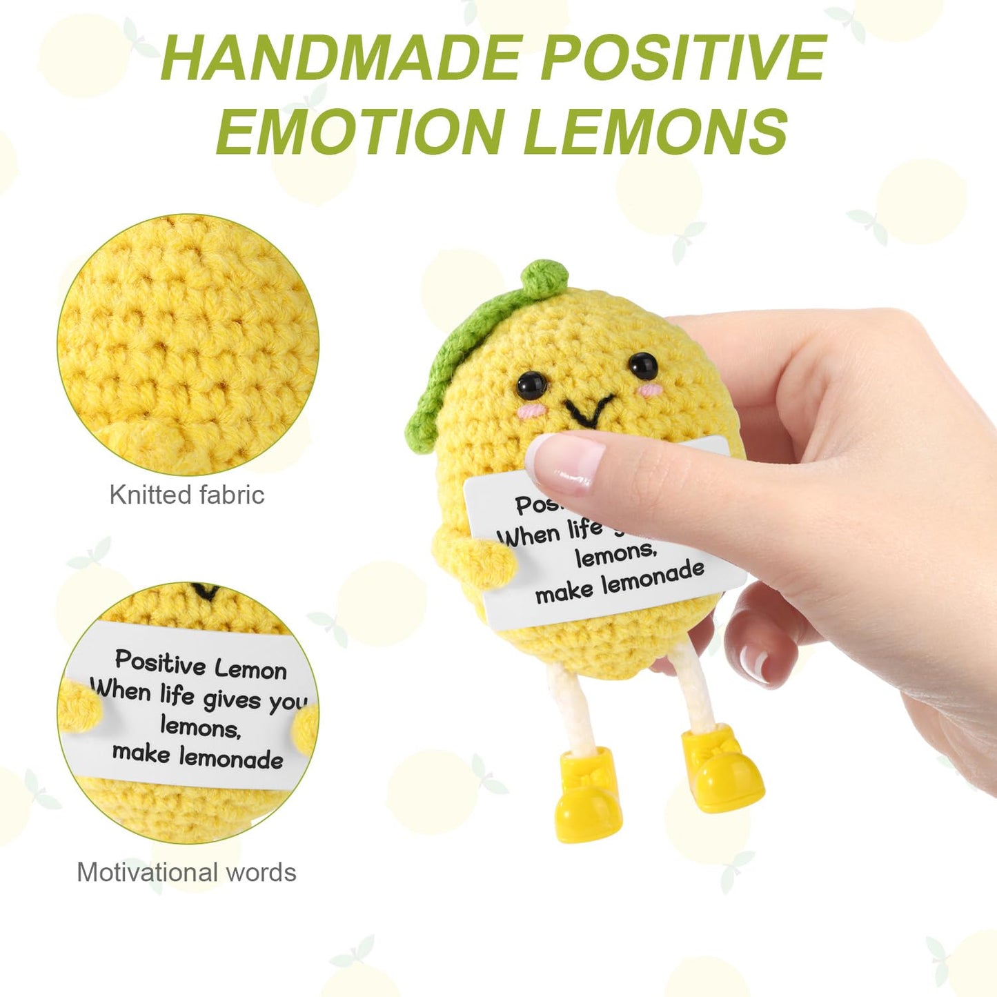 TOYMIS Funny Positive Lemon, 4.3 Inch Emotional Lemon Crochet Support Doll with Encouragement Card Cute Handmade Knitted Positive Toy for Friends Family Home Office Decoration Party Favors Accessories