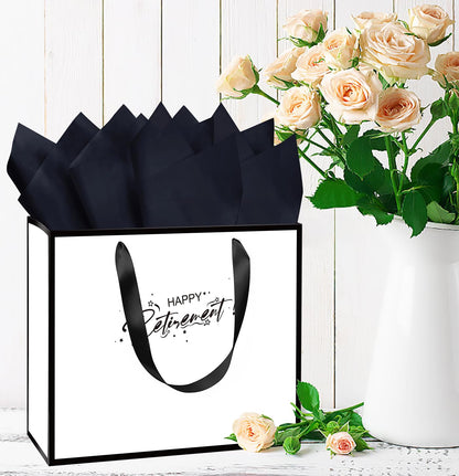 MUNILAIL 13 Inches Retirement Gift Bag Large White and Black Gift Bag with Handle Tissue Paper and Greeting Card for Women Men Retirement Going Away Farewell Party Large Paper Gift Bag