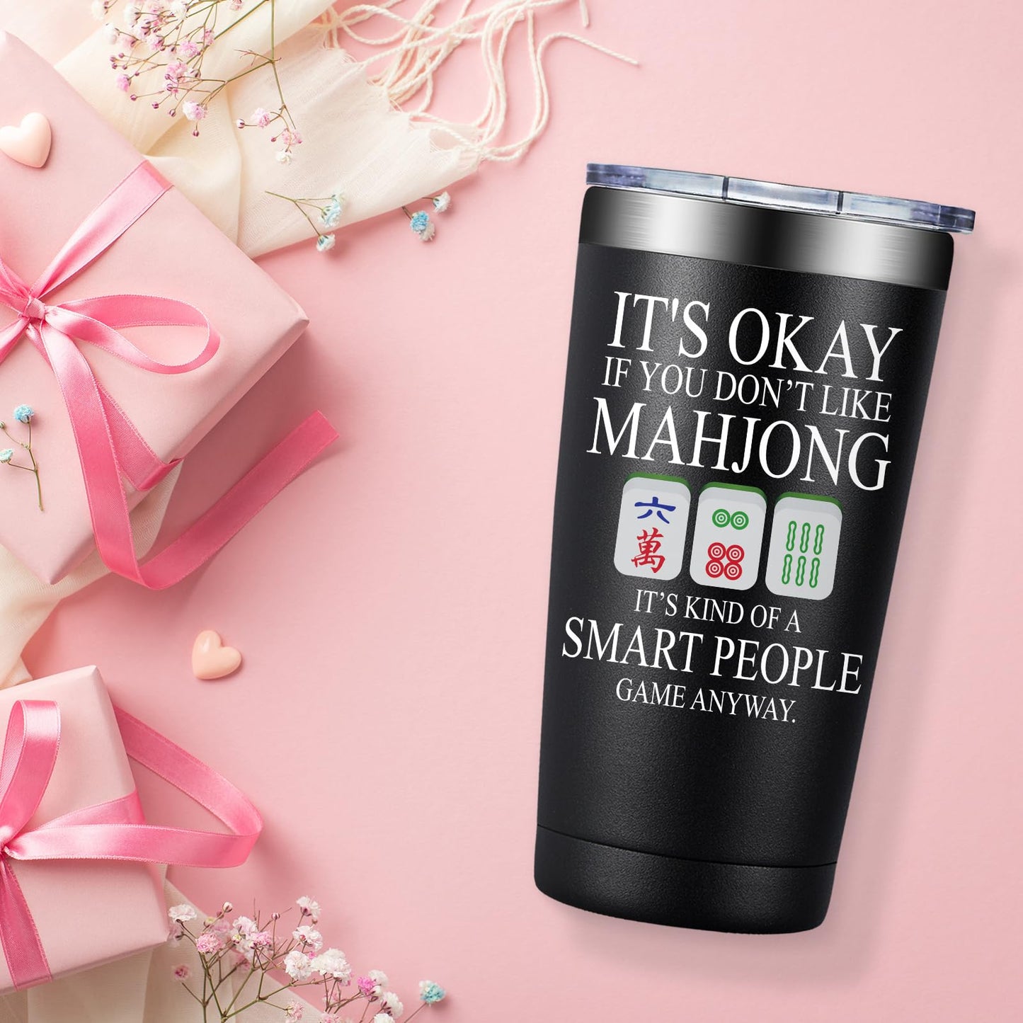 BIRGILT Mahjong Gifts for Women, Men - Funny Mah Jongg Themed Gifts for Players Lovers - Mah Jongg Accessories Gift on Birthday, Christmas - Smart People Game Mahjong Cup Tumbler 20oz