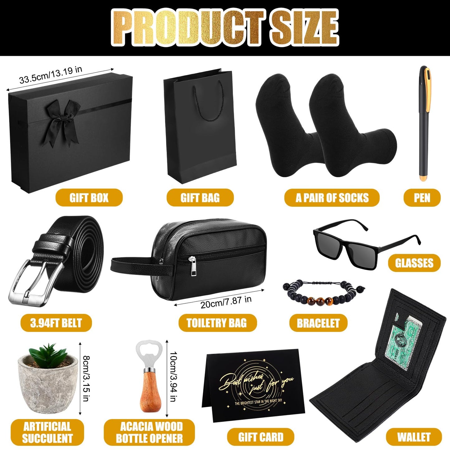 Skylety 13 Pcs Birthdays Gifts Baskets for Men Father Gift for Men Birthdays Gift Box 16 oz Tumblers Wallet Toiletry Bag Sock Bottle Opener Belt Bracelet Glasses Pen for Father's Day Dad Husband