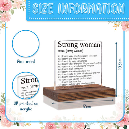 Inspirational Gifts for Women Mom Sister, Strong Woman Definition Sign, Positive Energy Gift for Coworkers Recognition, Motivational Gifts for Friends, Acrylic Desk Decor Plaque VR211