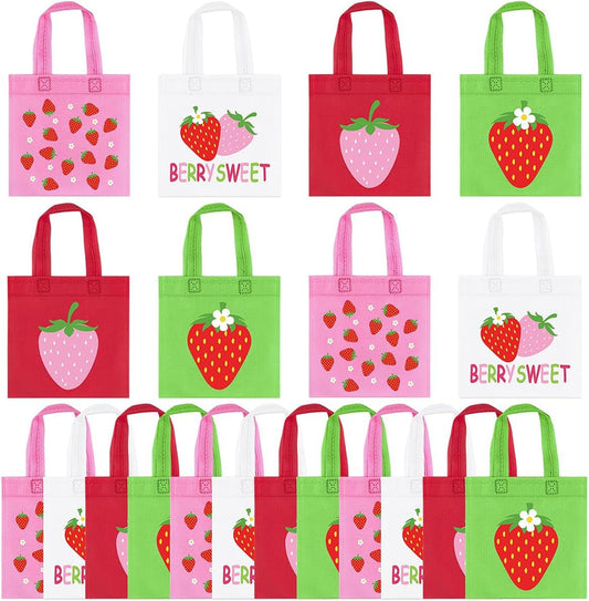 20Pcs Strawberry Party Favor Bags, Strawberry Party Decorations Strawberry Non-Woven Candy Goody Treat Bag for Strawberry Fruit Theme Baby Shower Sweet One Strawberry Birthday Wedding Snack Gifts Bags