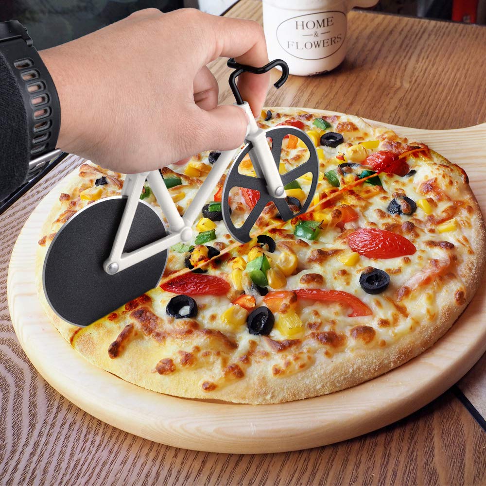 Ninonly Bicycle Pizza Cutter Wheel,Non-stick Bike Pizza Slicer,Stainless Steel Cutting Wheels With a Stand for Pizza Lovers, Housewarming Gifts Cool Kitchen Gadget Cool Men's Gift