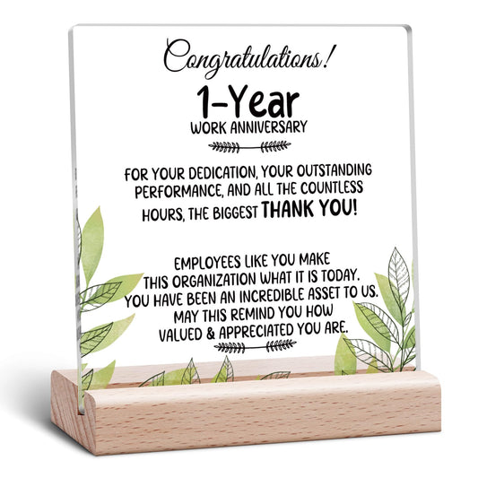Employee Appreciation Office Desk Sign 1 Year Work Anniversary Desk Decorative Sign Work Anniversary Decorations for Women Men Employees Thank You Gift Inspirational Gift for Employees Coworkers Staff