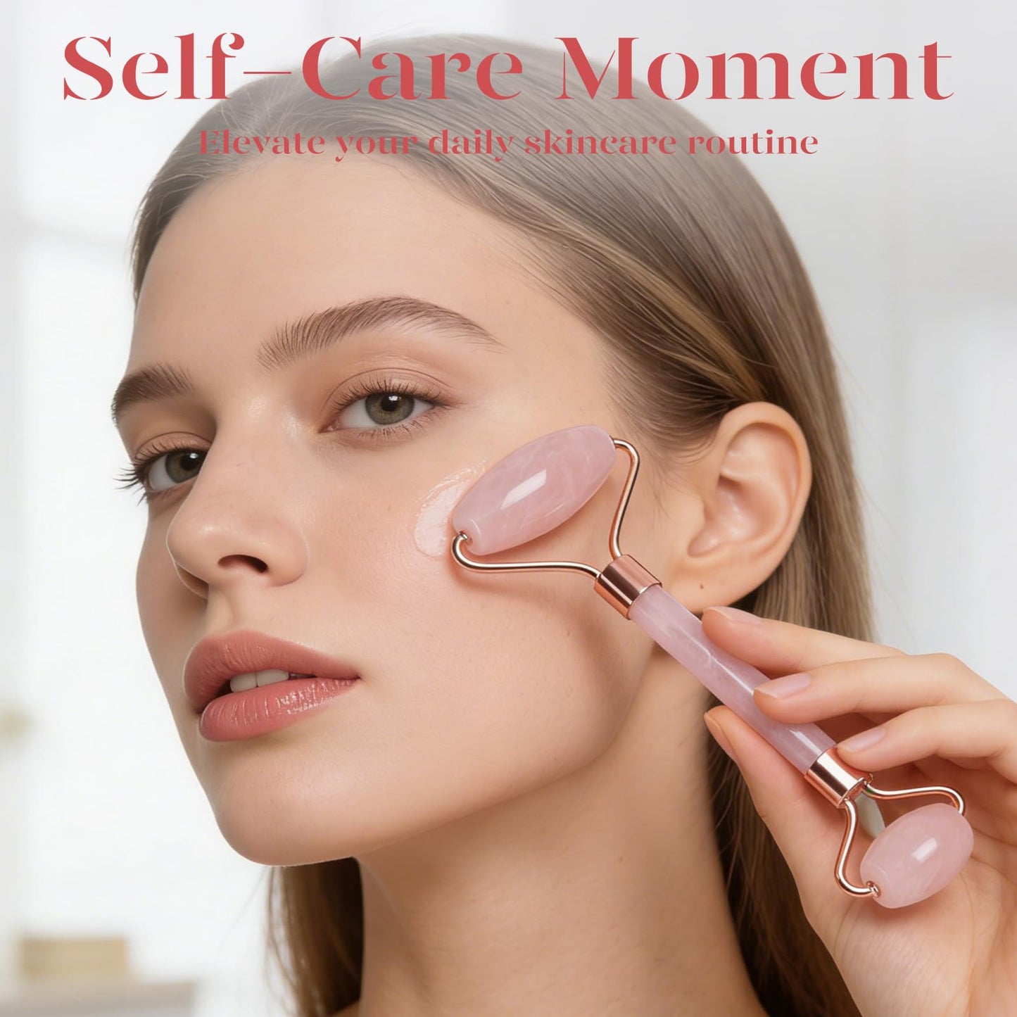 BAIMEI IcyMe Rose Quartz Roller & Gua Sha Set, Cooling Face Roller for Depuffing & Lymphatic Massage, Sculpting Tool for Face, Eyes & Neck, Smooth Skincare Gift for Women and Men